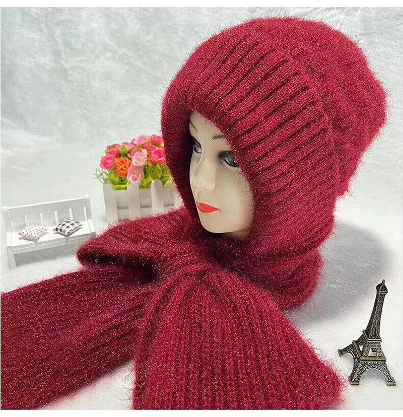 Integrated Ear Protection Windproof Cap Scarf Knitting Thickening Hat Winter UK