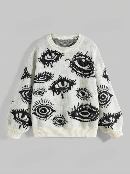 Personality Round Neck Wide Knitted Jacquard Sweater