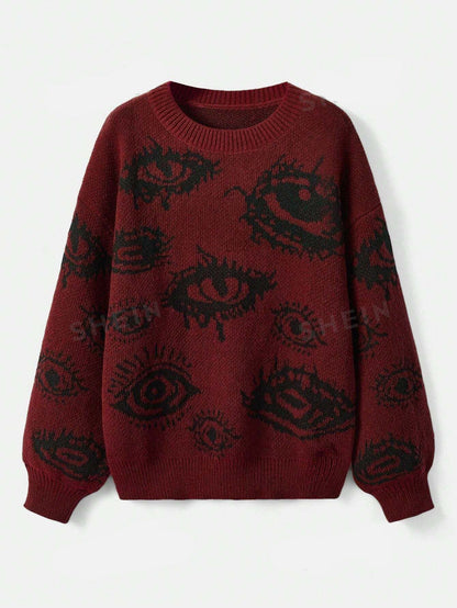 Personality Round Neck Wide Knitted Jacquard Sweater