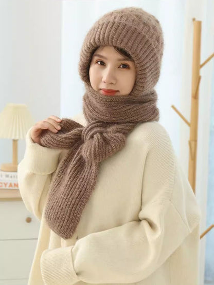 Integrated Ear Protection Windproof Cap Scarf Knitting Thickening Hat Winter UK